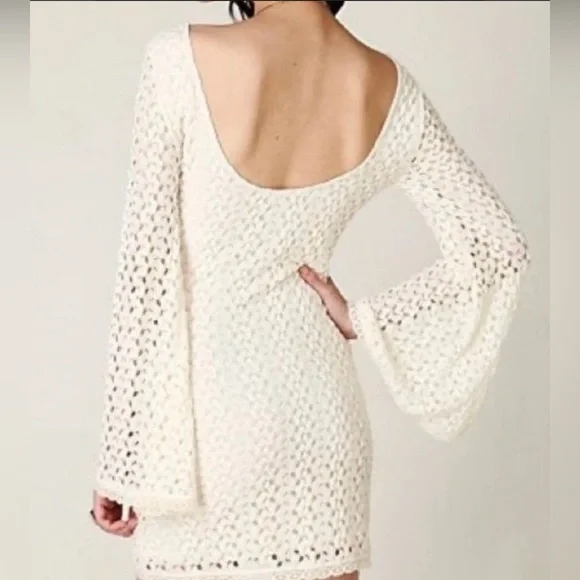 FREE PEOPLE  Ivory Gypsy Lace Bodycon Dress SIZE: SMALL - Picture 4 of 12